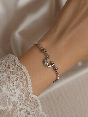 Sterling Silver Moon & Star Beaded Bracelet